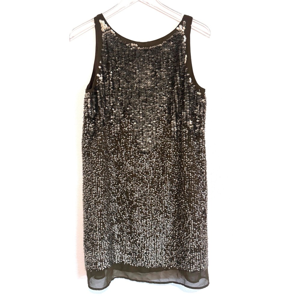 Zara | Basic Women's Brown Metallic Sequin Mini Shift Dress Sleeveless - Picture 5 of 5